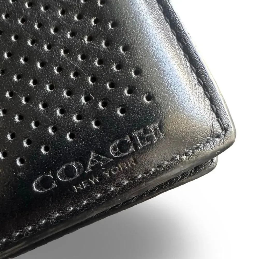 Coach Men's Perforated Black Leather Bifold Wallet Embossed Logo F75278